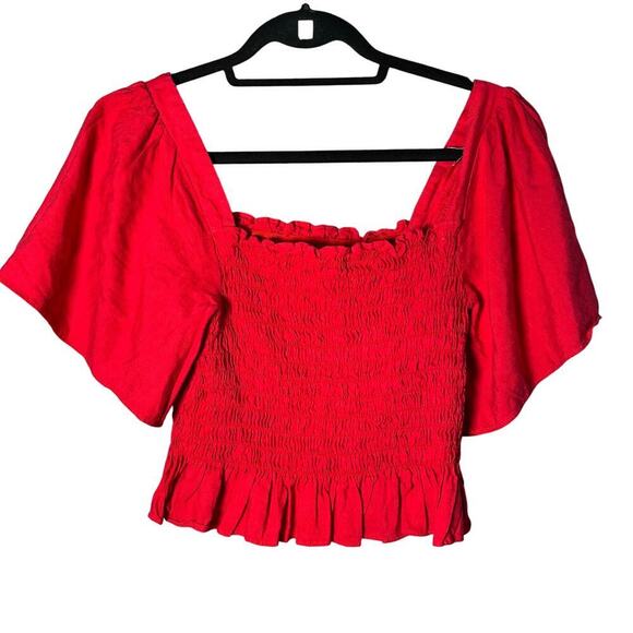 Lulus Your Sunshine Red Smocked Flutter Sleeve Top Sz XL Spring Summer Vacation - Picture 2 of 6